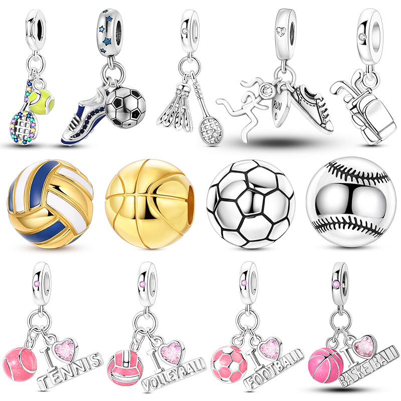 Table Tennis Volleyball - 925 Sterling Silver Charms Beads Sport